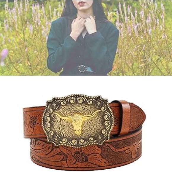 Womens Leather Cowgirl Buckle Belt Size M (36 Inches) New Without Tags - Picture 7 of 10